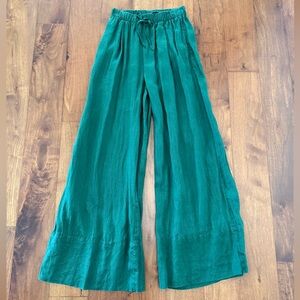 Zara Linen Green Wide Leg Pants
